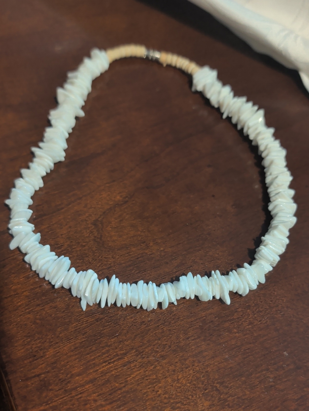 Puka shells 7.5" barrel clasp white beige leather necklace boho unisex Ocean